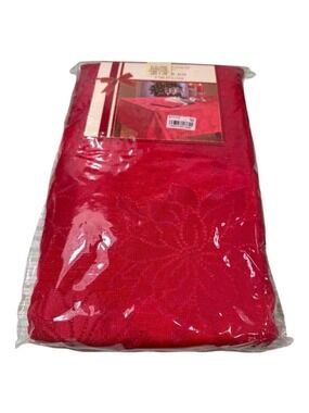 NEW Bardwil Winter Joy Tablecloth Red Damask Poinsettia 60” x 120” Christmas NIP